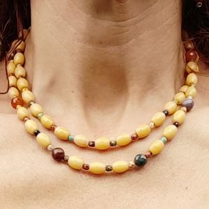 Vintage Amber, Carnelian Gemstone Beaded Necklace